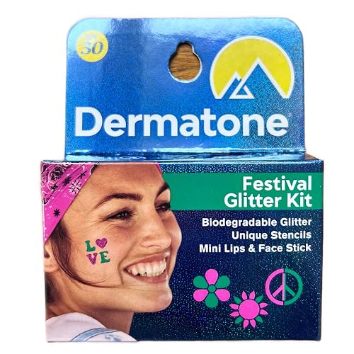 Dermatone Festival Glitter Kit | Pink & Green Biodegradable Glitter for Concerts, Festivals, Parties & Events | Includes Face & Body Glitter, Stencils Beauty & Personal Care DERMATONE