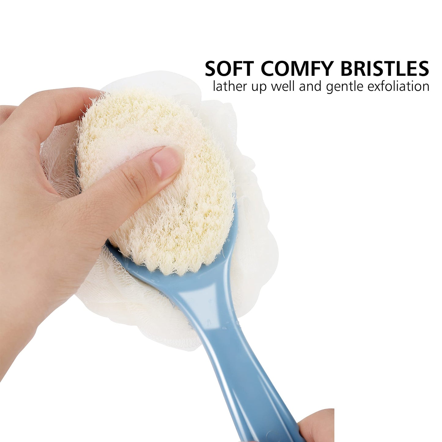 Shower Body Brush with Bristles and Loofah,Back Scrubber Bath Mesh Sponge with Curved Long Handle for Skin Exfoliating Bath, Massage Bristles Suitable Beauty & Personal Care HONOMA