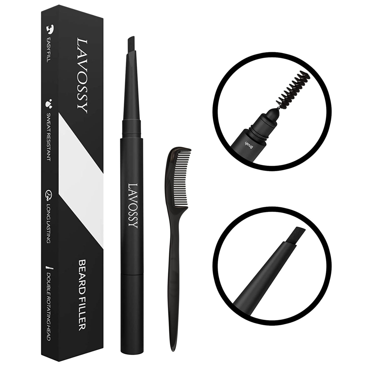 LAVOSSY Beard Pencil Filler for Men - Long Lasting and Easy to Use Beard Pen with blending brush results in a sleek & natural look, Water/Sweat Proof Beauty & Personal Care LAVOSSY