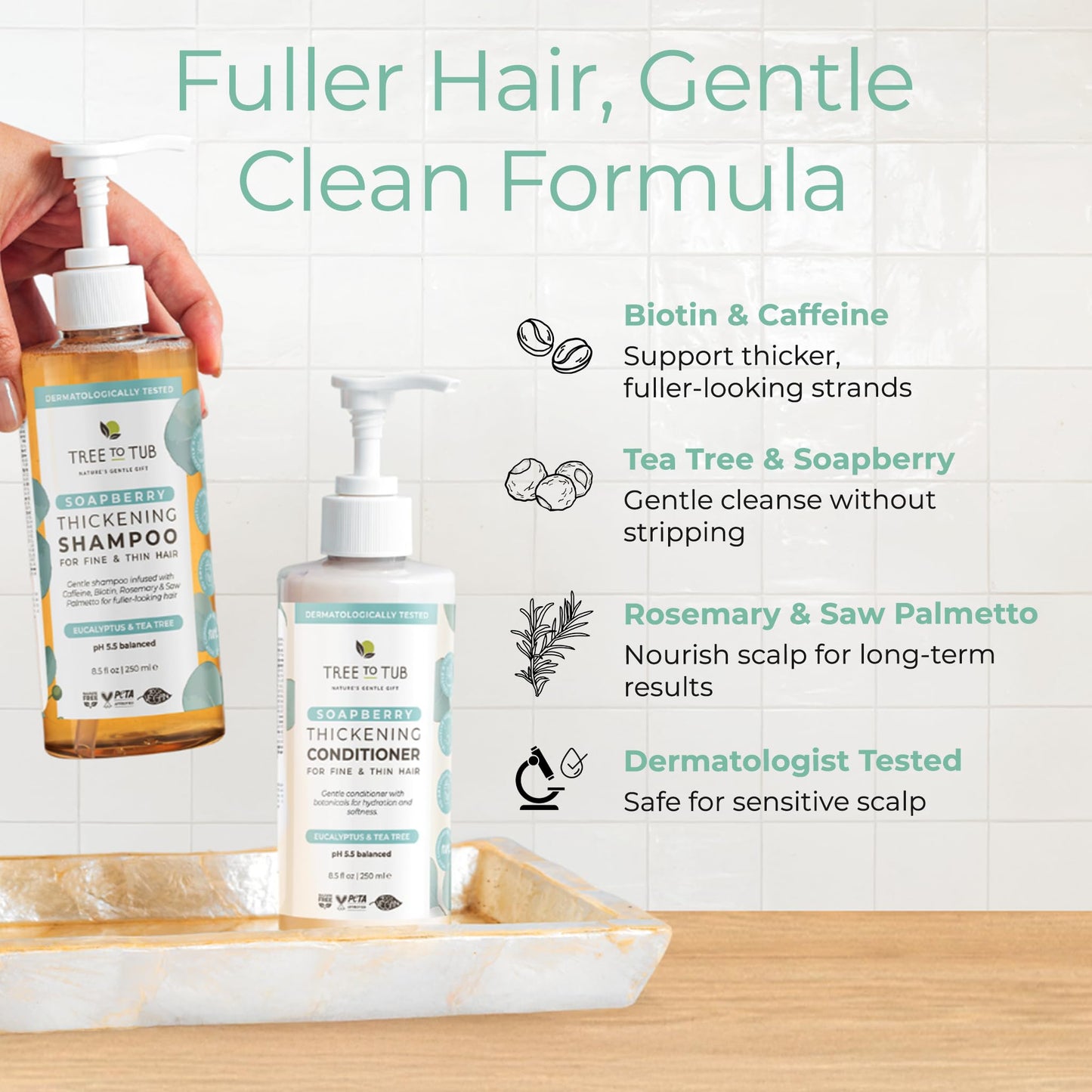 Tree To Tub Volumizing Biotin Shampoo and Conditioner Set - Activating Caffeine for Fuller Hair, Thickening Shampoo and Conditioner for Women & Men Beauty & Personal Care Tree To Tub