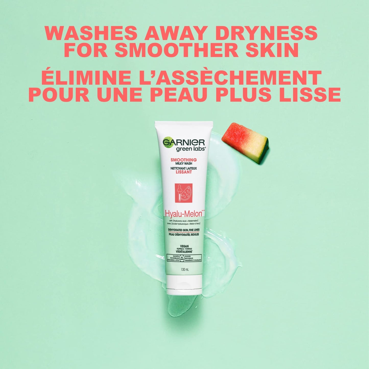 Garnier SkinActive Green Labs Hyalu-Melon Smoothing Milky Washable Cleanser with Hyaluronic Acid + Watermelon for Dehydrated Skin, Fine Lines Beauty & Personal Care Garnier