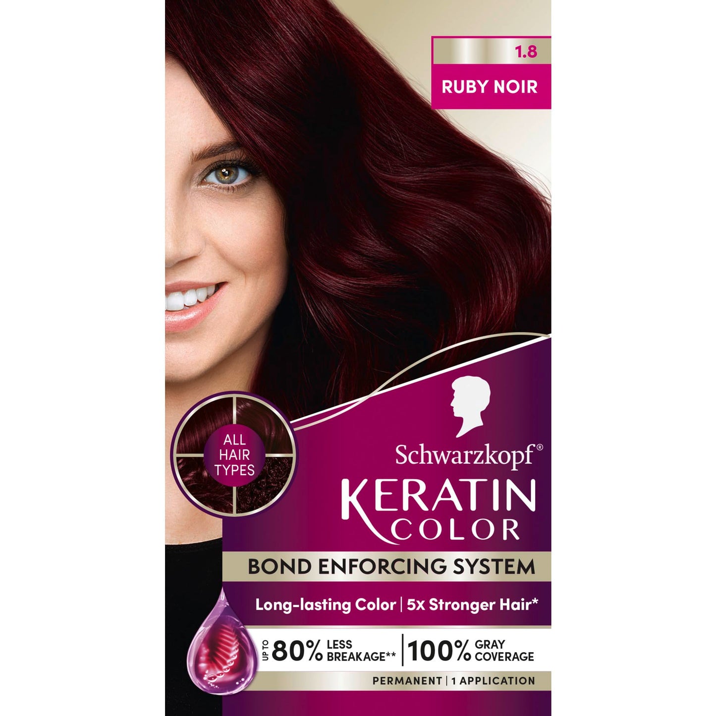 Schwarzkopf Keratin Permanent Hair Dye Cream, 1.8 Ruby Noir, Professional Quality Color for Up to 100% Gray Coverage, Bond Enforcing System Beauty & Personal Care Schwarzkopf