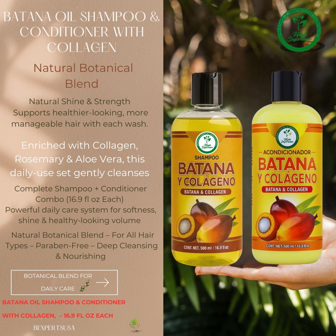 Batana Oil Shampoo with Collagen, Rosemary & Aloe Vera & Conditioner Combo - 16.9 fl oz Each - Nourishing & Moisturizing Combo - Salt-Free Beauty & Personal Care HIGH SUPREME