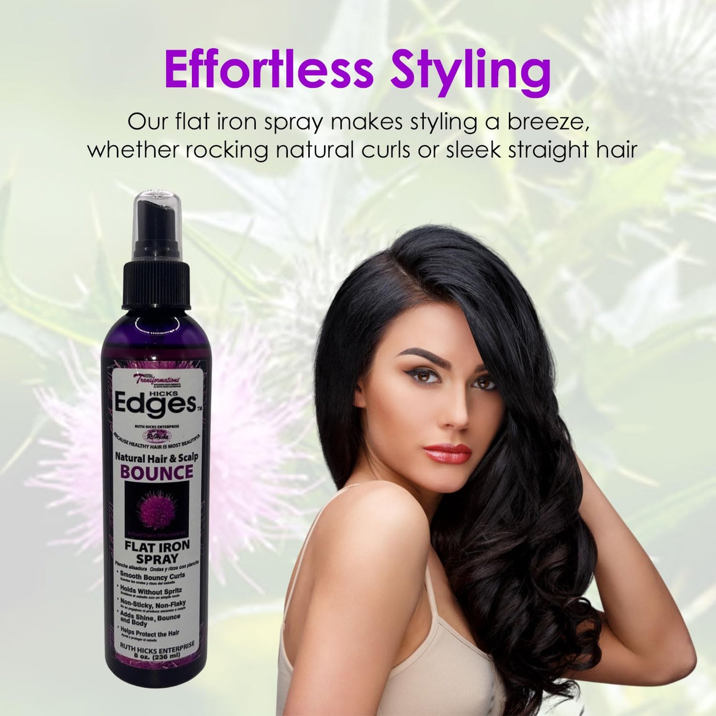 Hicks Edges Natural Hair and Scalp Bounce Flat Iron Spray, Smooth Bouncy Curls, Holds without Spritz with Heat Protection, Non-Sticky and Non Flaky Beauty & Personal Care Ruth Hicks Enterprise