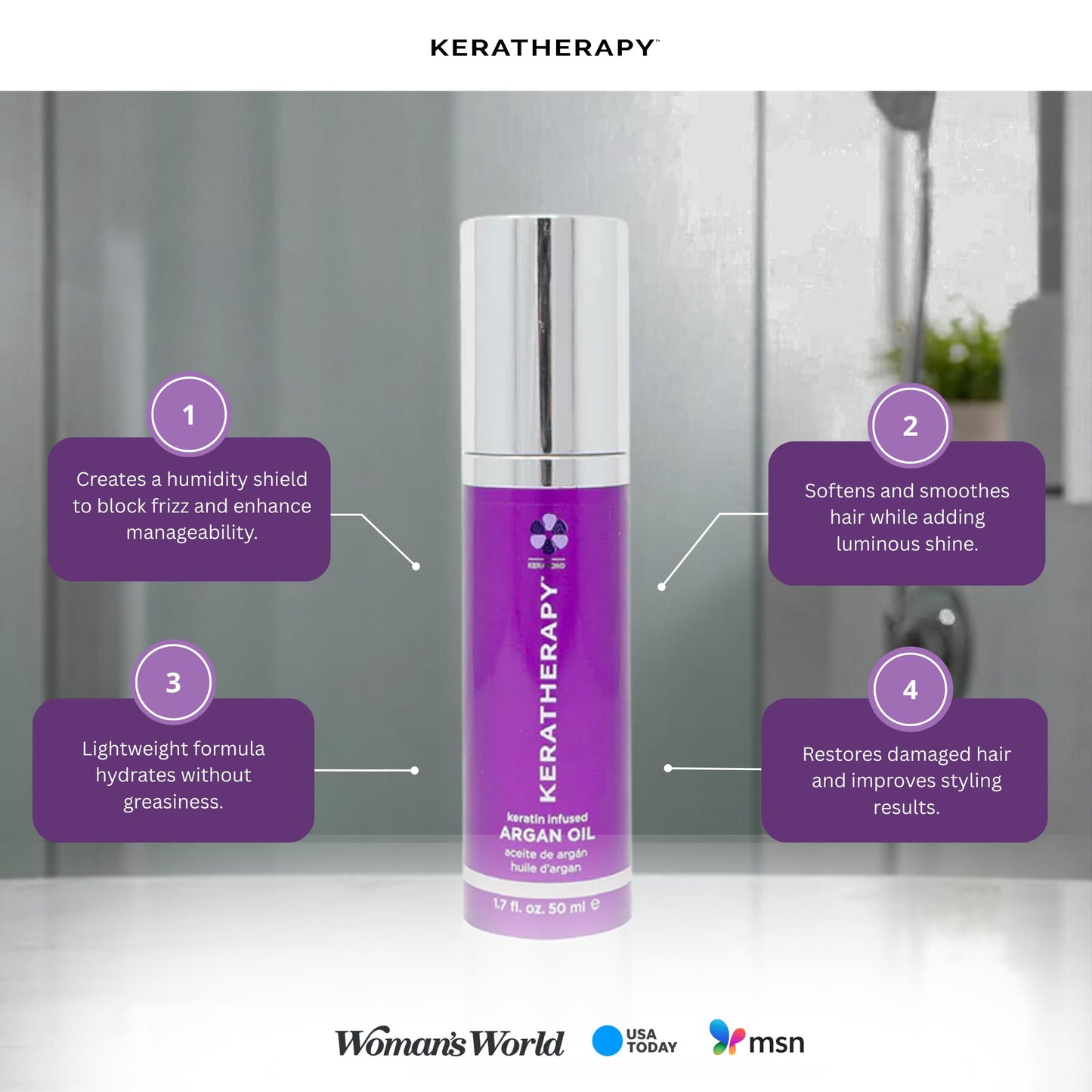 KERATHERAPY Keratin Infused Argan Oil, 1.7 fl. oz., 50 ml - Repairing Hair Care for Dry Damaged Hair, Frizz, Flyaways & Easy Styling - Kerabond Beauty & Personal Care KERATHERAPY