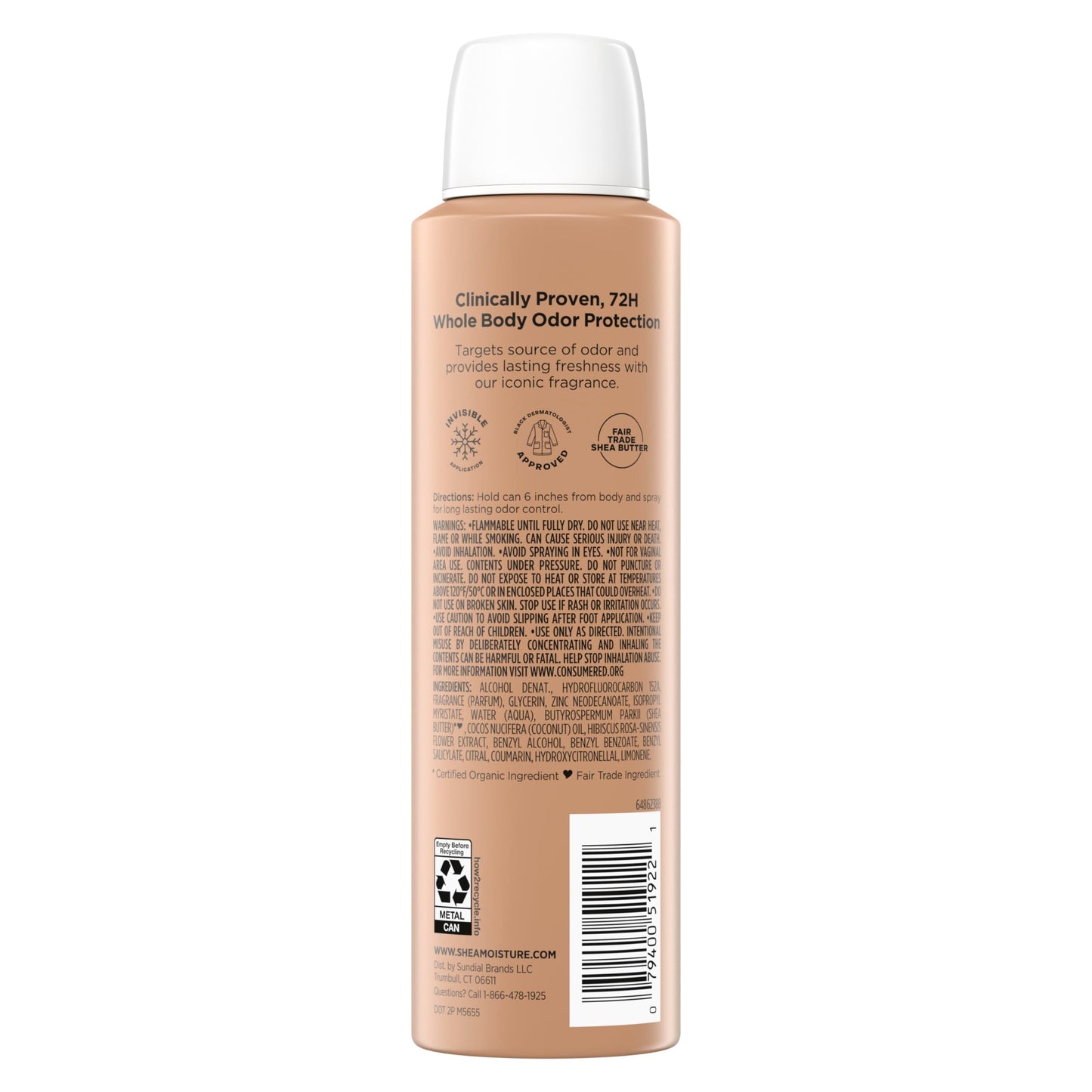 SheaMoisture Whole Body Deodorant Spray Fresh 72h Odor Control Aluminum Free 4 oz Beauty and Personal Care Shea Moisture