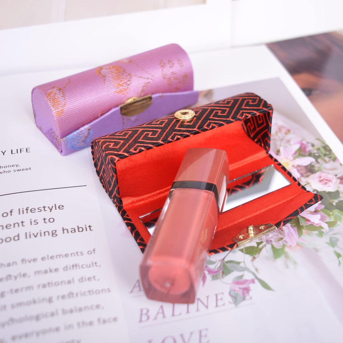 Bleiou 12 Pcs Lipstick Case with Mirror Floral Design Lipstick Holder Flower Printing Lip Stick Box (Pattern B) Beauty & Personal Care Bleiou