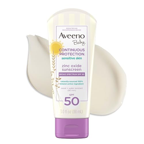 Aveeno Baby Continuous Protection Zinc Oxide SPF 50 Sunscreen for Babies with Sensitive Skin, Broad Spectrum Sun Protection, Tear-Free, Sweat Beauty & Personal Care Aveeno Baby