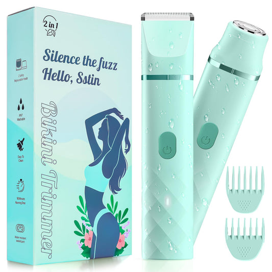 Bikini Trimmer for Women, IPX7 Waterproof, Painless Rechargeable Electric Razor Remover, 2-in-1 Facial & Pubic Hair Removal for Sensitive Skin Beauty and Personal Care AIDIAM