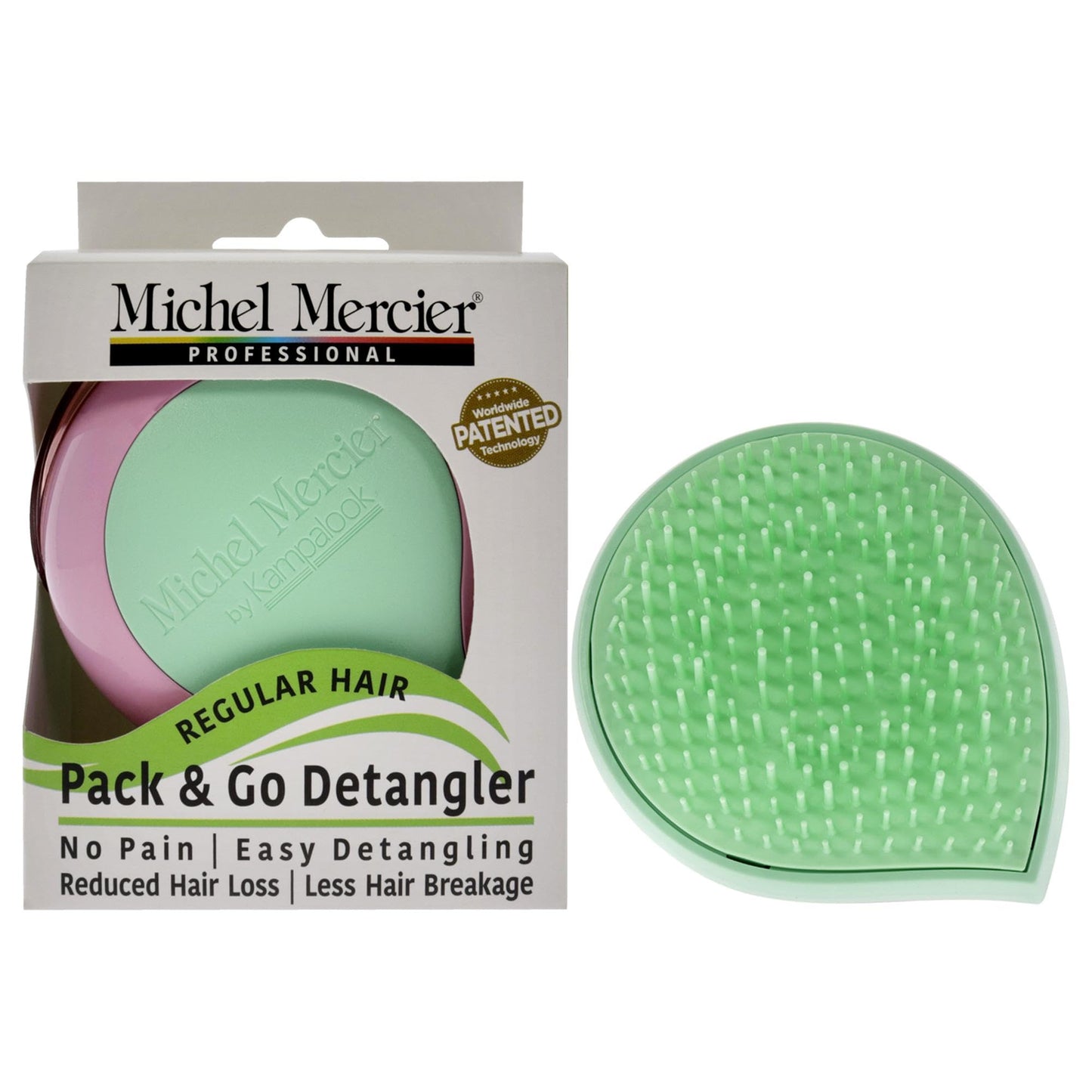 Michel Mercier Pack and Go Detangler - Unisex Detangling Hair Brush - Mini Portable Travel Size, Compact Brush - Regular Hair - Green-Pink - 1 pc Beauty & Personal Care Michel Mercier