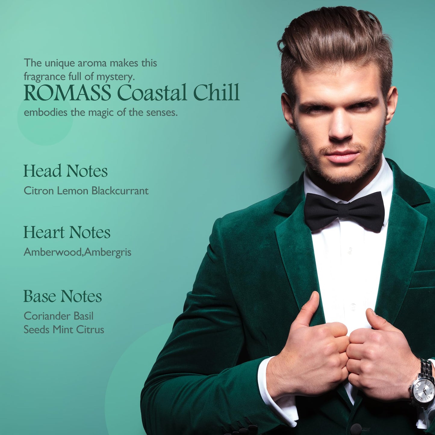 ROMASS Coastal Chill Eau de Parfum 8+hours Unisex Fragrance with Frosted Bergamot, Tidepool Moss & Sun-Bleached Ambergris | 3.4oz/100ml Beauty & Personal Care ROMASS