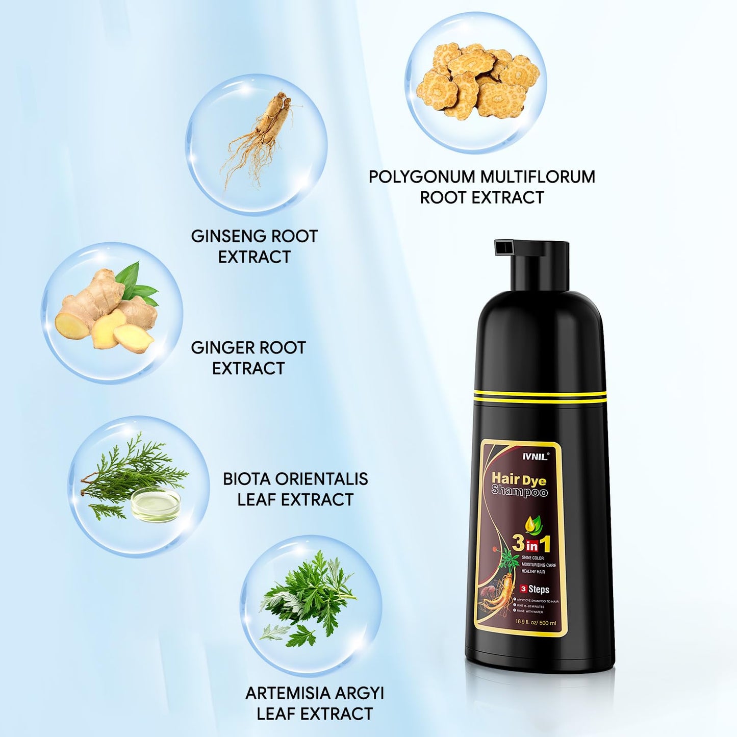 Ivnil Dark Brown Hair Dye Shampoo 3 in 1 Hair Color for Women/Men for Grey Coverage Champu Para Canas Mujer Beauty and Personal Care Ivnil