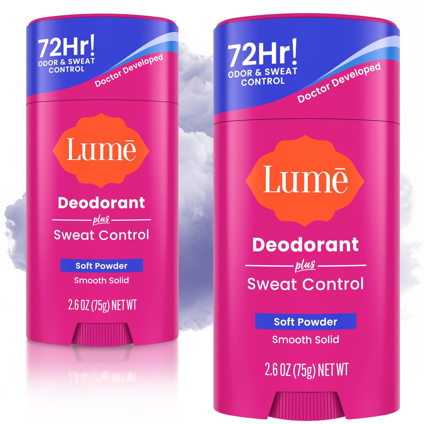 Lume Deodorant Plus Sweat Control - Smooth Solid Stick - Extra Strength Antiperspirant - 72 Hour Odor And Sweat Control - Baking Soda Free, Skin Beauty and Personal Care Lume