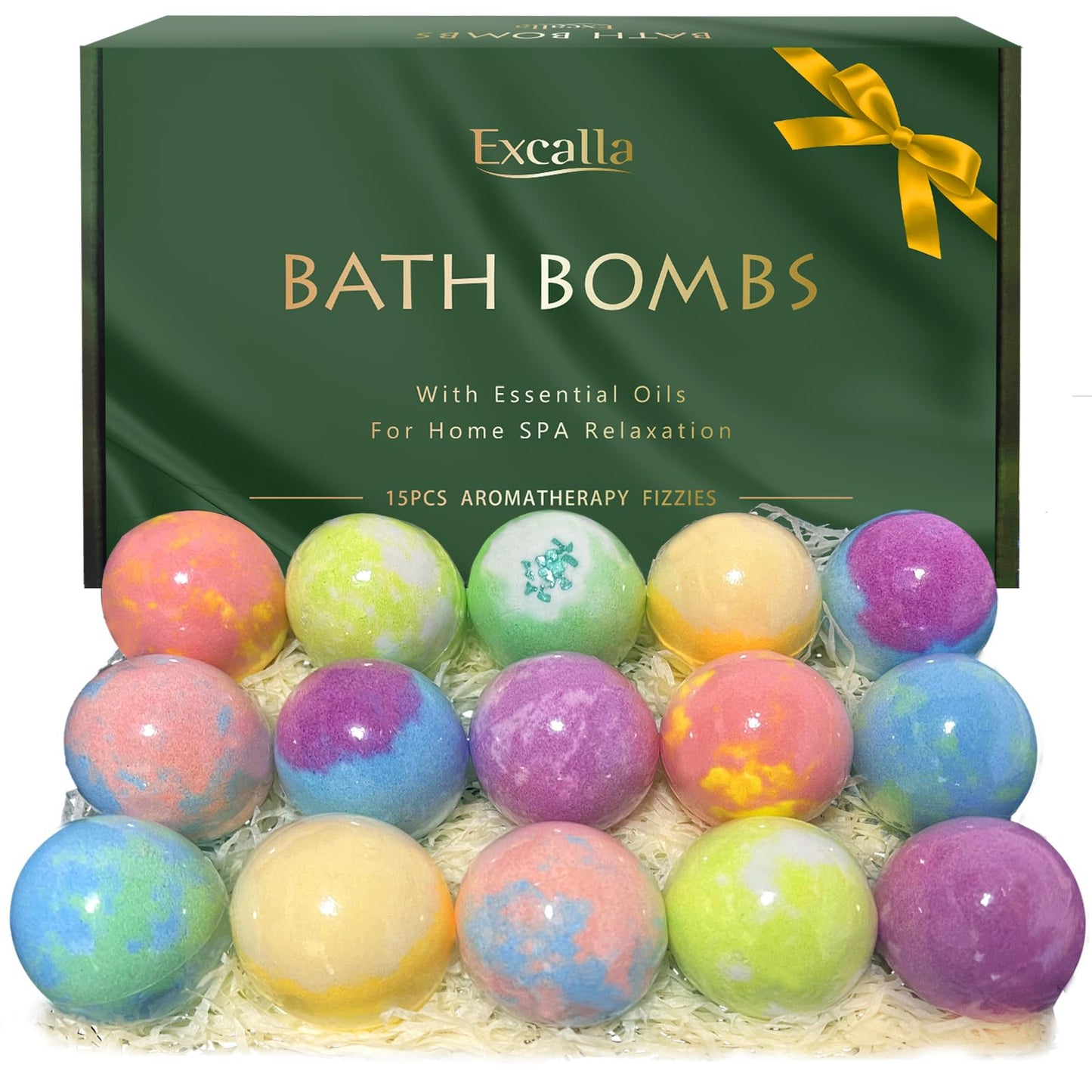 Bath Bombs for Women Gift Set, 15 Pcs Handmade Bubble Bathbombs, Shea & Coco Butter Dry Skin Moisturize, SPA Relaxing Gifts for Women & Men, Her Beauty and Personal Care Excalla