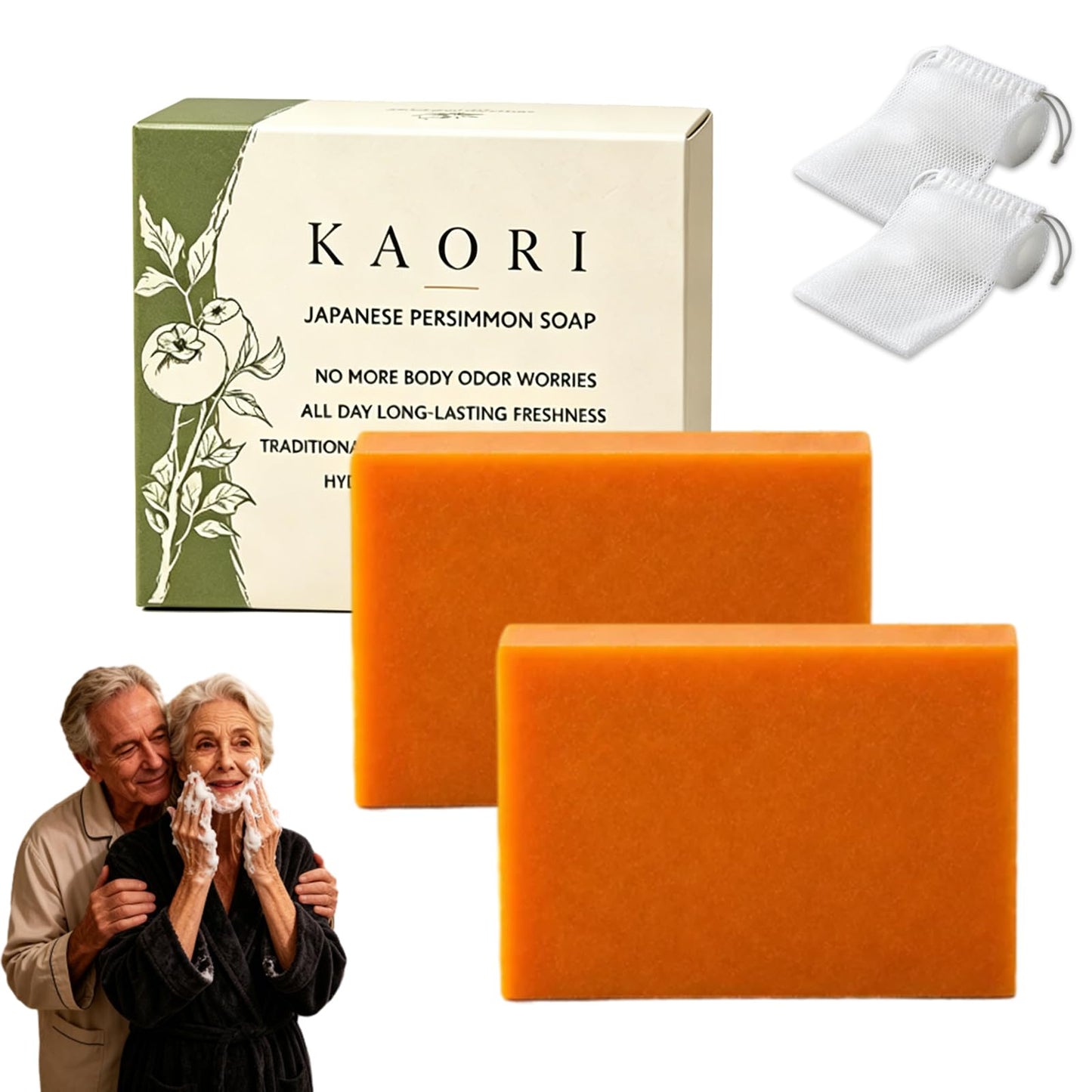 Slumberlee Kaori Persimmon Soap for Old People Smell, Natural Deodorizing Body Bar - Removes Odor, Aging Skin Gentle Cleanser Japanese Extract Men Beauty & Personal Care Slumberlee