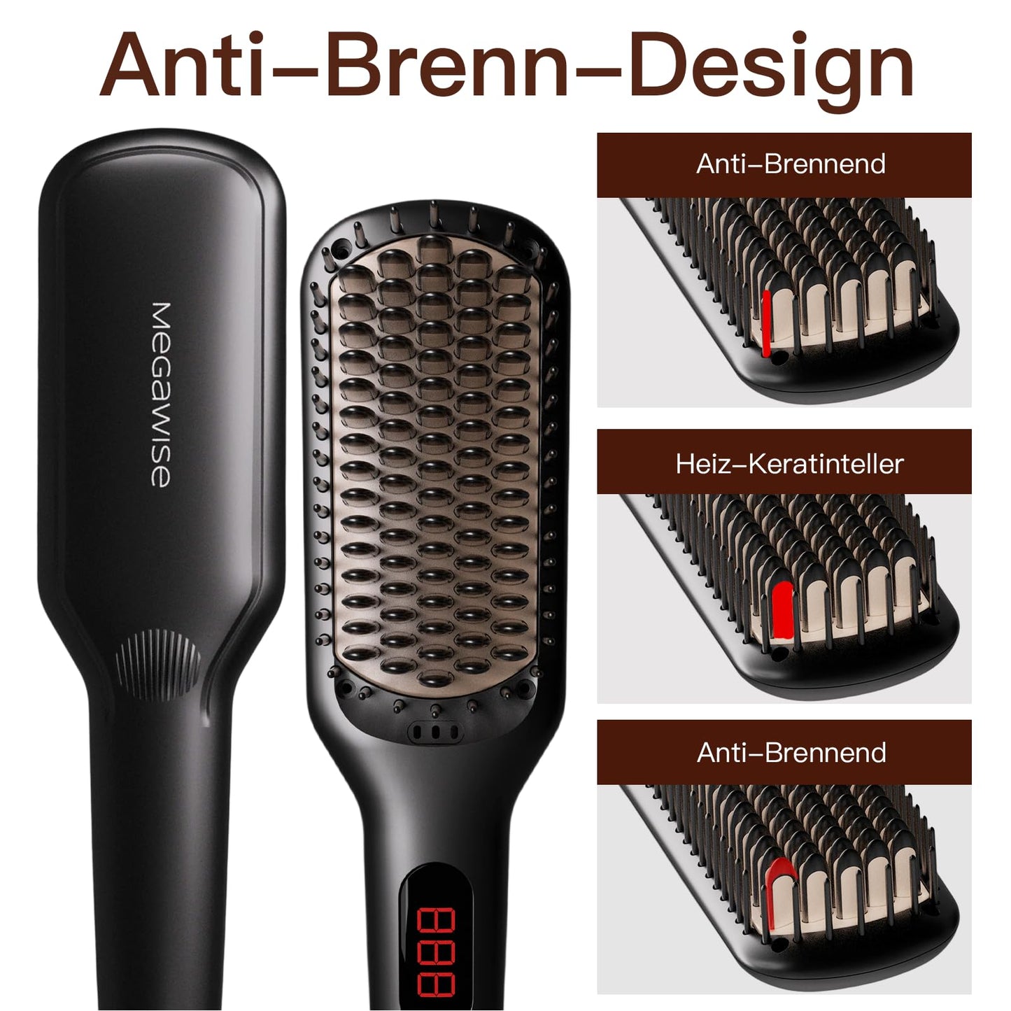 MEGAWISE Pro Ceramic Ionic Hair Straightener Brush for Home Salon, Straightening Hair Brush with 20s Heating Tech, Auto-Off, Anti-Scald with Universal Beauty & Personal Care MEGAWISE