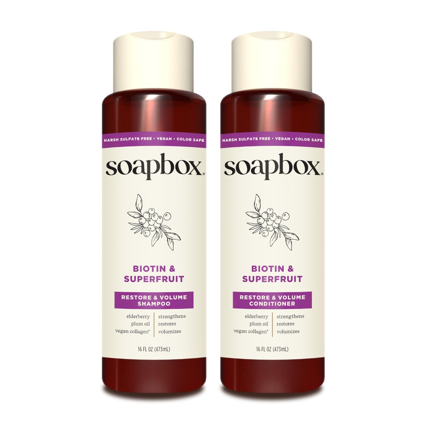 Soapbox Biotin & Super Fruit Shampoo & Conditioner Set, Leaves Hair Volumized & Strengthened - Clean Ingredients Free of Harsh Chemicals, Sulfates Beauty & Personal Care Soapbox