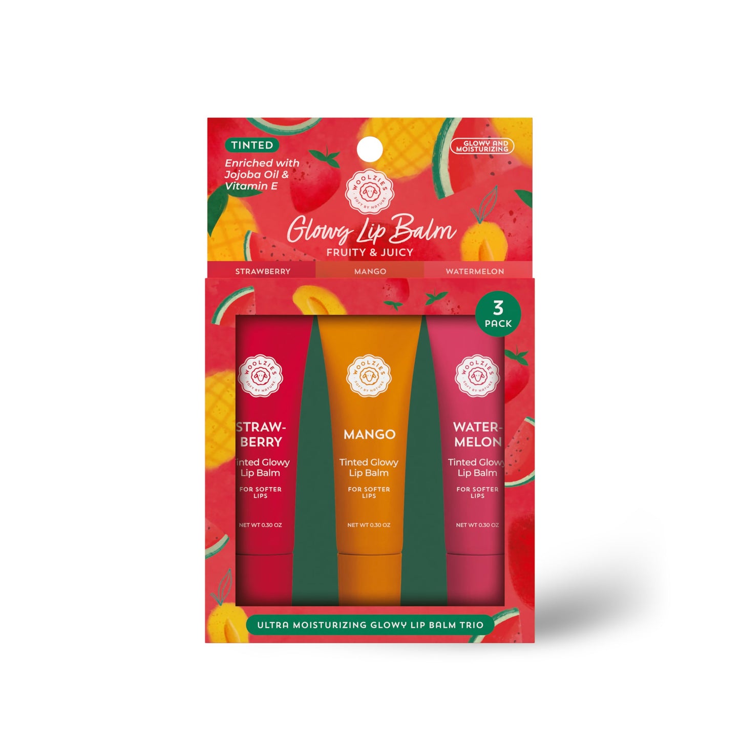 Tinted Glowy Lip Balm Trio - Natural Hydrating Lip Care Set with Vitamin E, Cocoa Butter & Jojoba Oil - Moisturizing, Vegan, Cruelty-Free Lip Balms Beauty and Personal Care Woolzies
