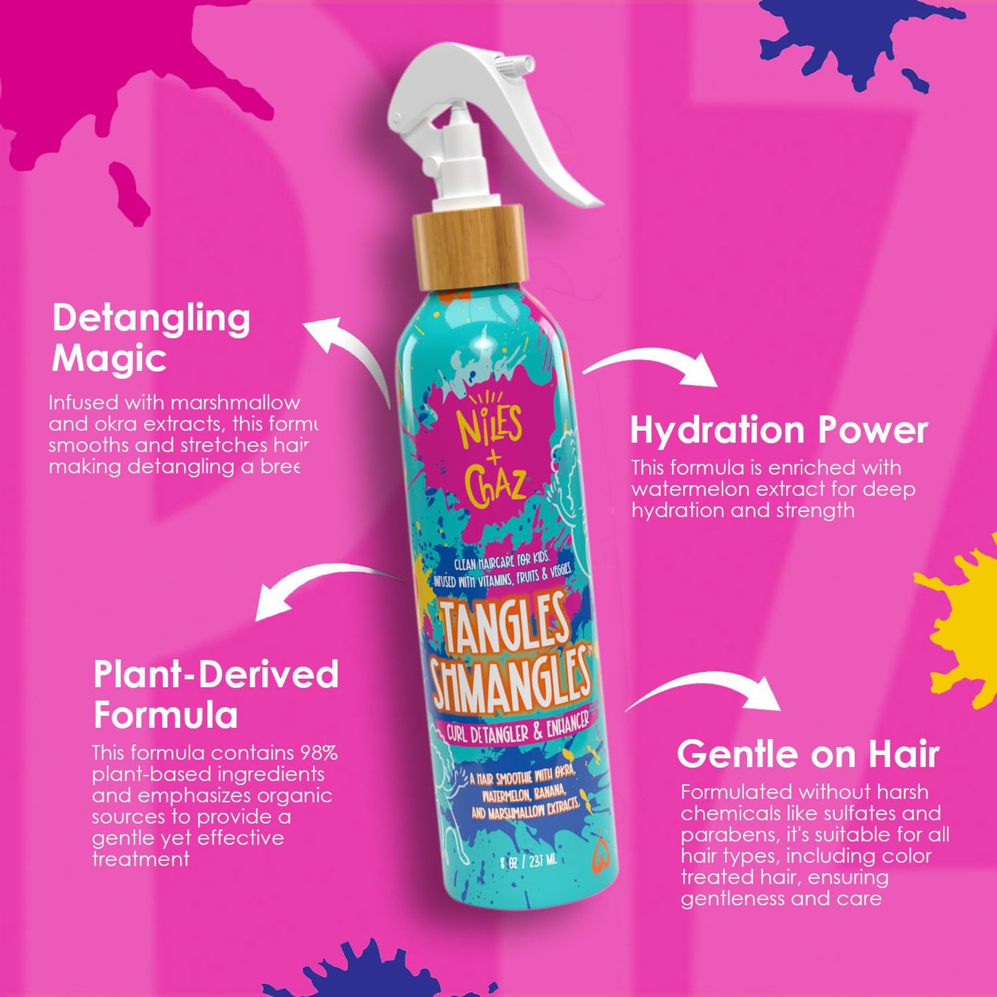 Niles + Chaz Tangles Shmangles Curly Hair Detangler Spray for Kids; Curl Enhancer, Hydrating Leave in Conditioner for Curly Hair Kids - Define Curls Beauty & Personal Care Niles + Chaz