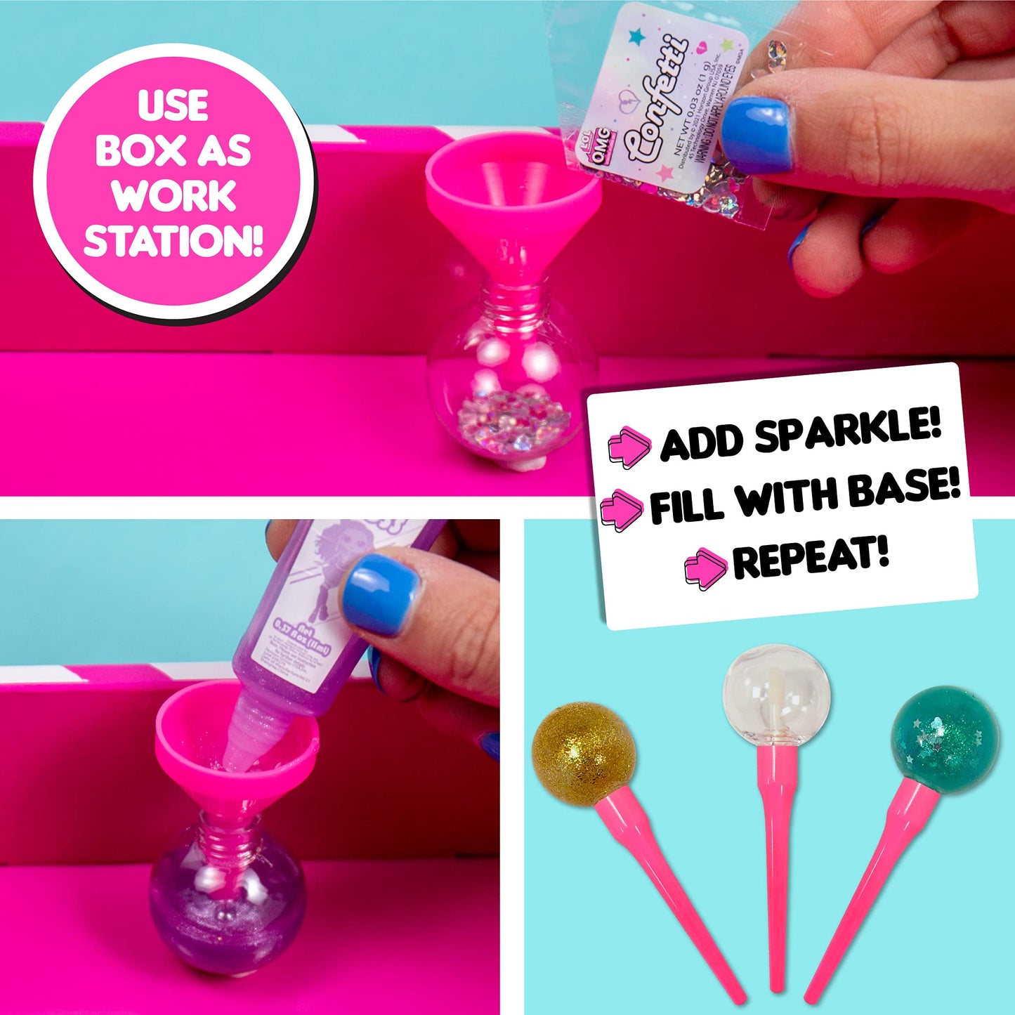 L.O.L. Surprise! O.M.G. Lollipop Lip Gloss by Horizon Group USA, Create 4 LOL Surprise Lip Glosses, Includes 4 Lip Gloss Containers, 3 Fun Flavors Beauty & Personal Care L.O.L. Surprise!