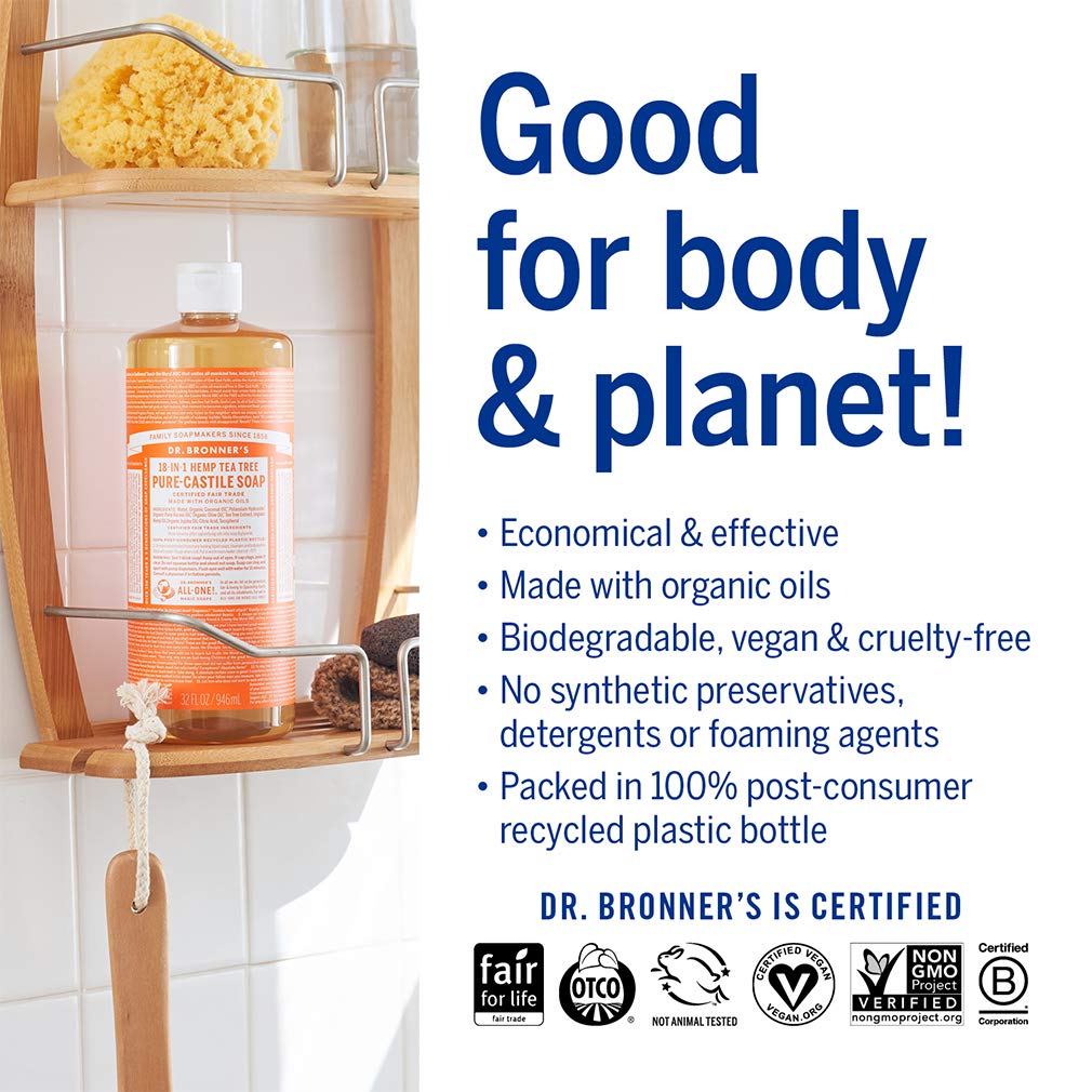 Dr. Bronner's Pure-Castile Liquid Soap - Tea Tree Bundle. 32 oz. Bottle and 2 oz. Travel Bottle Beauty & Personal Care Dr. Bronner's