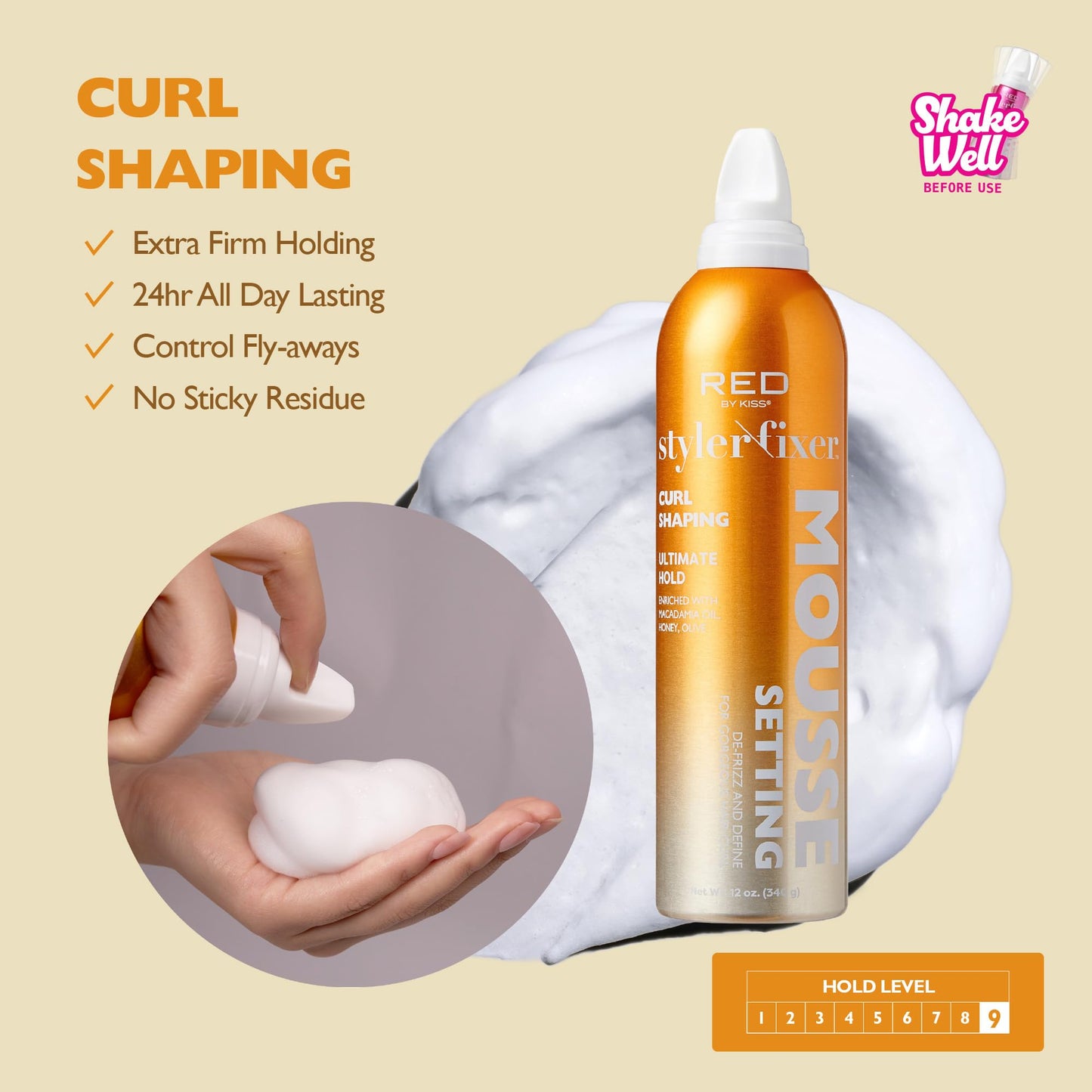 Red by Kiss Setting Mousse Braid Frizz Control, Curl Definition, Shine, Maximize Volume, Ultimate Hold, Long Lasting, Non Sticky Creamy Foam Style Beauty & Personal Care Red by Kiss