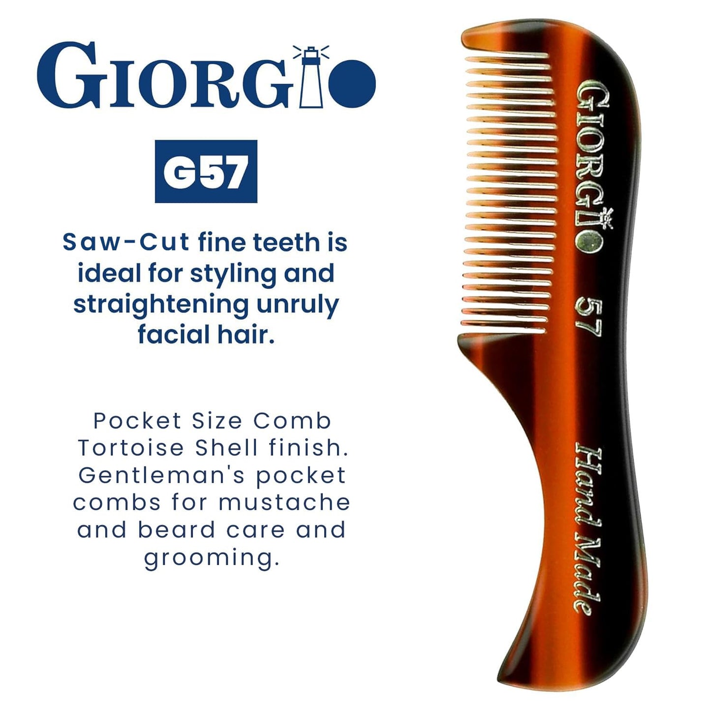 Giorgio G57 Extra Small Men's Fine Tooth Beard and Mustache Comb for Facial Hair Grooming and Styling. Wallet Pocket Comb Beard Comb for Men Beauty and Personal Care GIORGIO