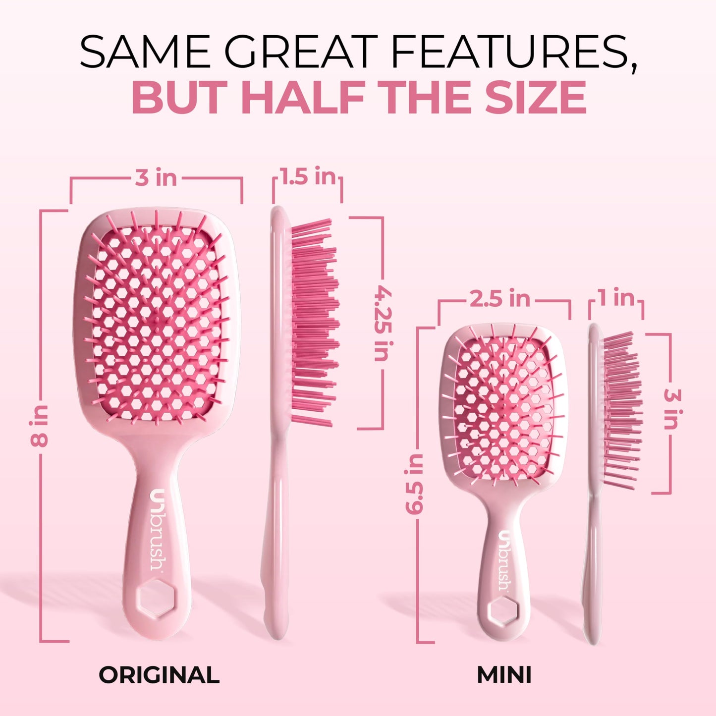 FHI Heat UNbrush Mini Detangler Brush for Pain-Free Brushing on All Wet or Dry Hair Types - Durable Duoflex Anti-Static Bristles, Lightweight Handle Beauty and Personal Care FHI Heat