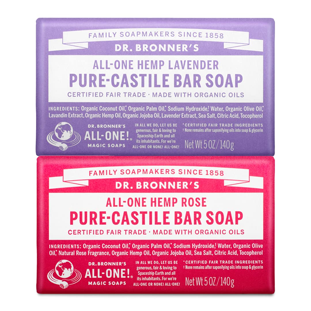 Dr. Bronner's - Pure-Castile Bar Soap (2-Pack Bundle, Rose & Lavender) - Made with Organic Oils, For Face, Body and Hair, Gentle and Moisturizing Beauty & Personal Care Dr. Bronner's