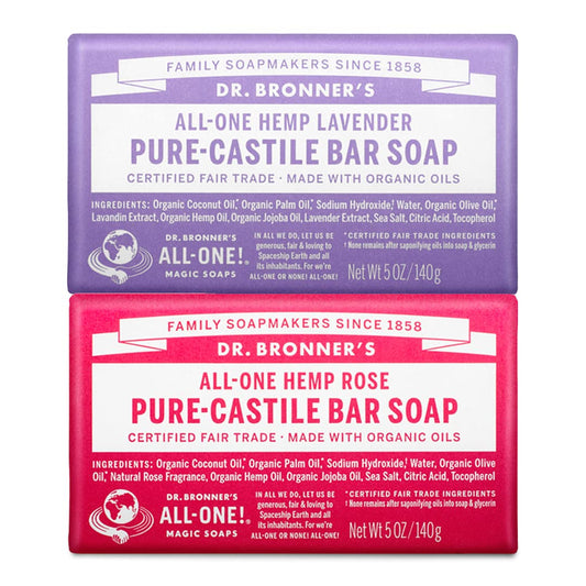 Dr. Bronner's - Pure-Castile Bar Soap (2-Pack Bundle, Rose & Lavender) - Made with Organic Oils, For Face, Body and Hair, Gentle and Moisturizing Beauty & Personal Care Dr. Bronner's