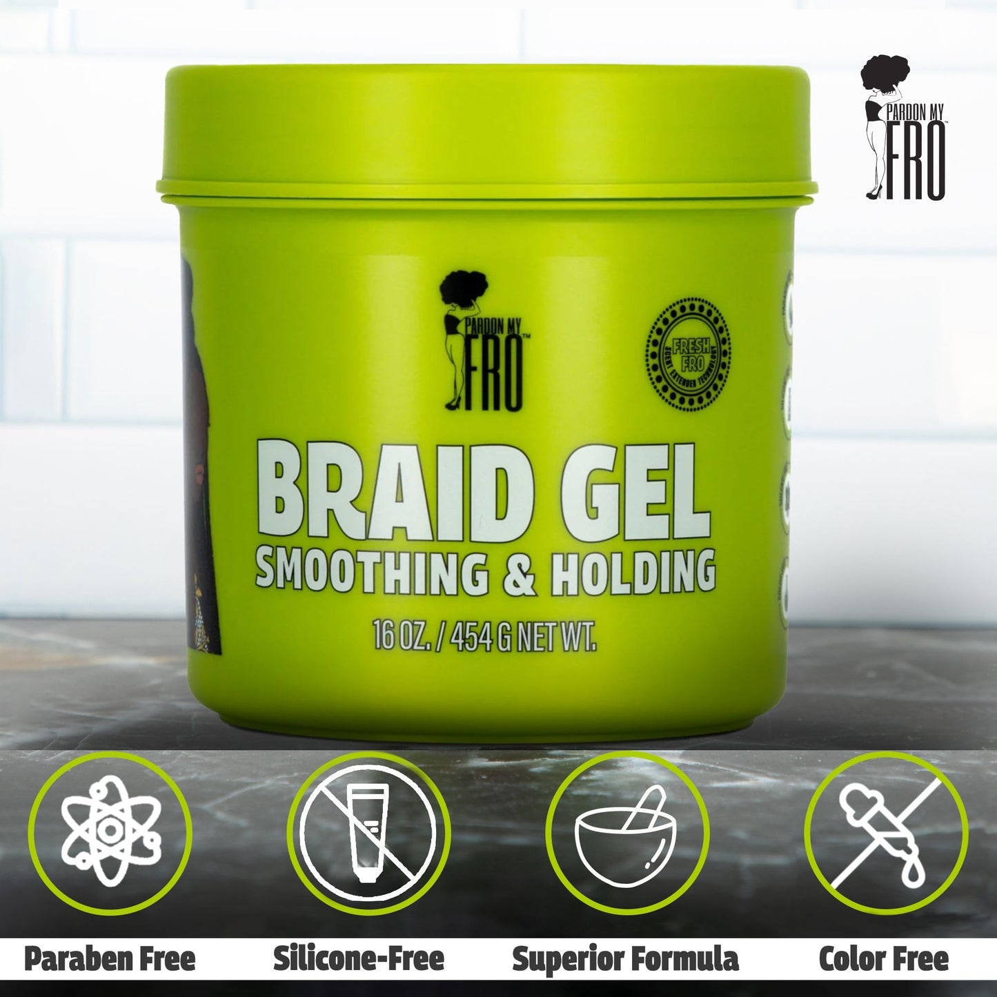 Pardon My Fro Braiding Gel - Strong Hold, Shine & Edge Control for Braids, Twists, Curls, and Dreads - Defines, Moisturizes, Adds Grip, and Provides Beauty & Personal Care Pardon My Fro