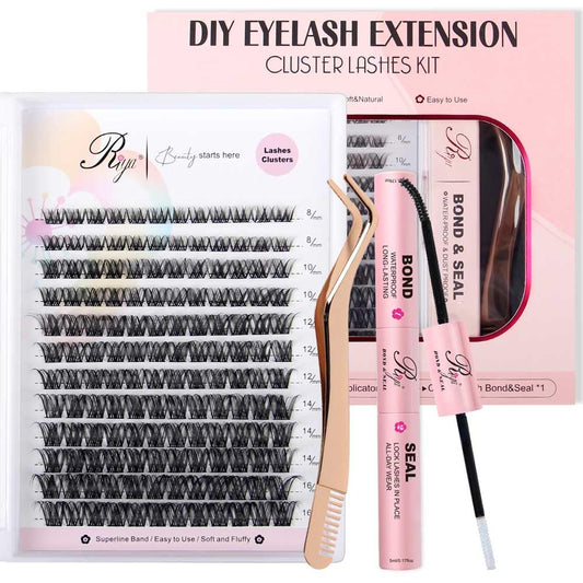 Riya Lash Clusters 12Rows 144Pcs with Strong Hold Bond Seal Lash Glue and Eyelash Extenisons Kit, and Applicator Clusters Lashes Kit 8-16MM D Curl Beauty & Personal Care RIYA