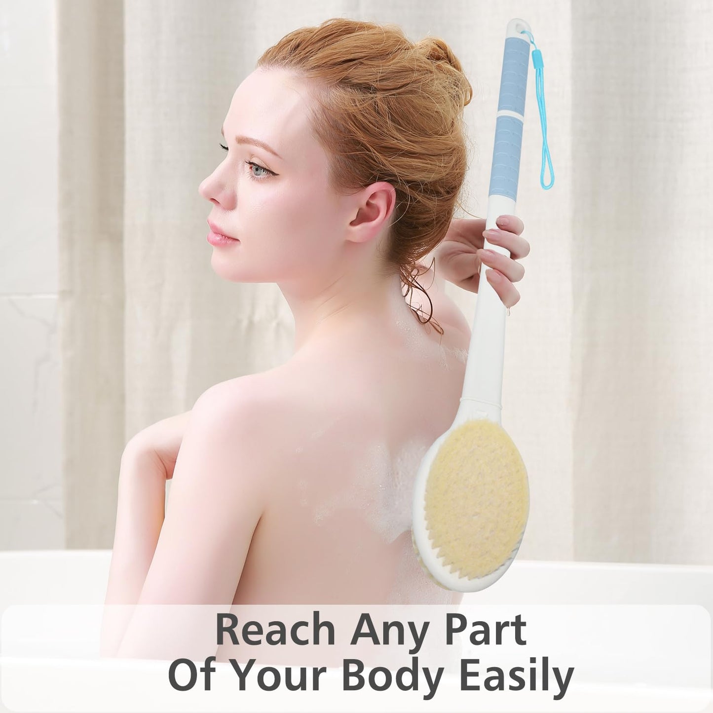 Shower Brush with Soft and Stiff Bristles, 20.5" Extended Long Handle Back Scrubber Dual-Side Bath Brush Body Exfoliator for Wet or Dry Brushing Beauty & Personal Care TEGOOL