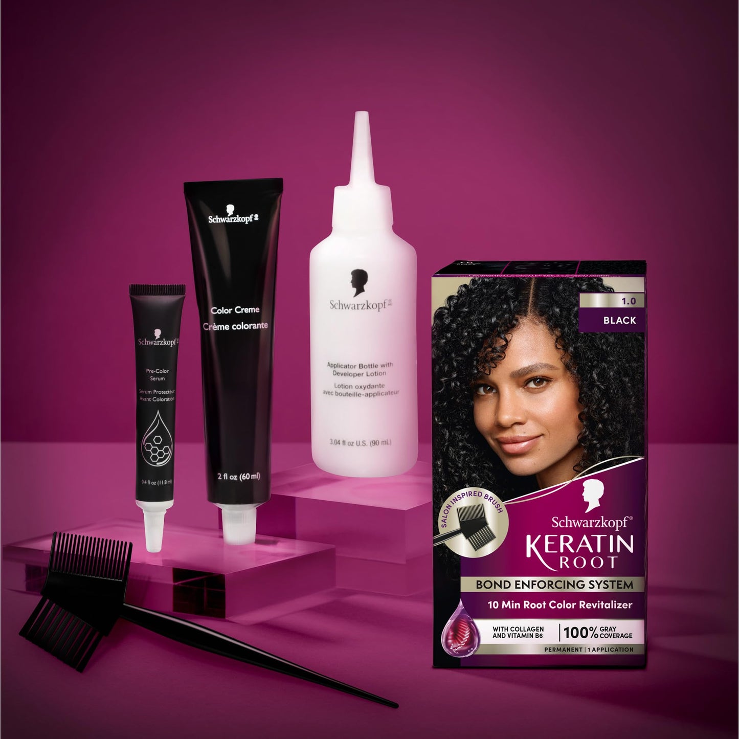 Schwarzkopf Keratin Color Root Permanent Hair Color Kit, Black, 1 Application - Salon Inspired Permanent Hair Dye, for up to 80% Less Breakage vs Beauty & Personal Care Schwarzkopf