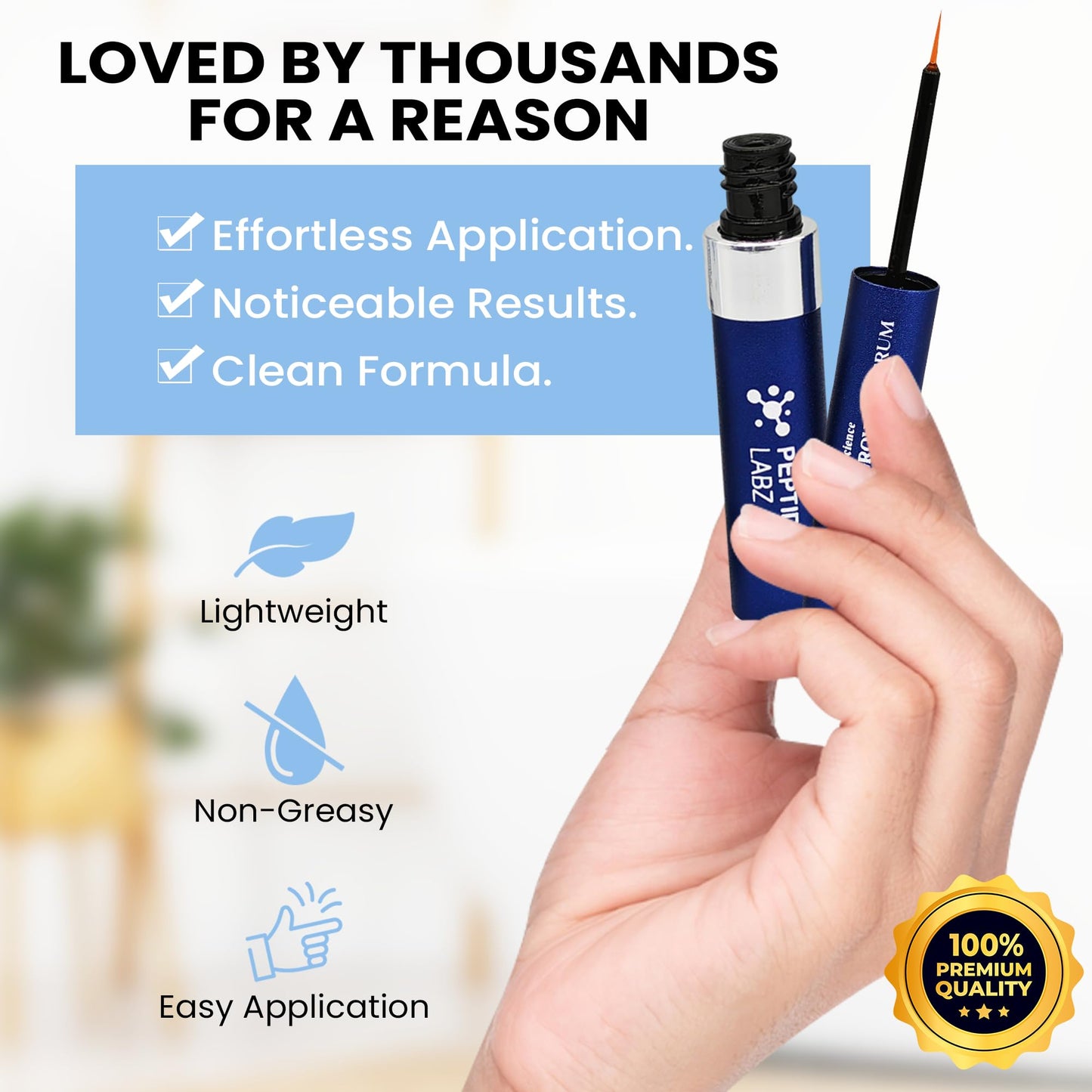 Eyelash Growth Serum - Myristoyl Pentapeptide-4, Diaminopyrimidine Oxide - Boosts Lash Length, Density & Strength - Supports Fuller, Thicker Eyelashes Beauty & Personal Care PeptideLabz