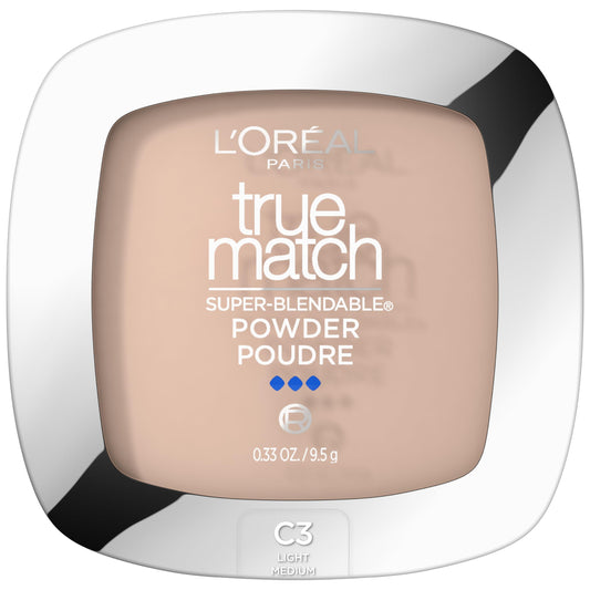 L'Oréal Paris True Match Super Blendable Powder Foundation for Mature Skin, Natural Finish, Oil-Free, W3 Light Medium, 0.33 oz