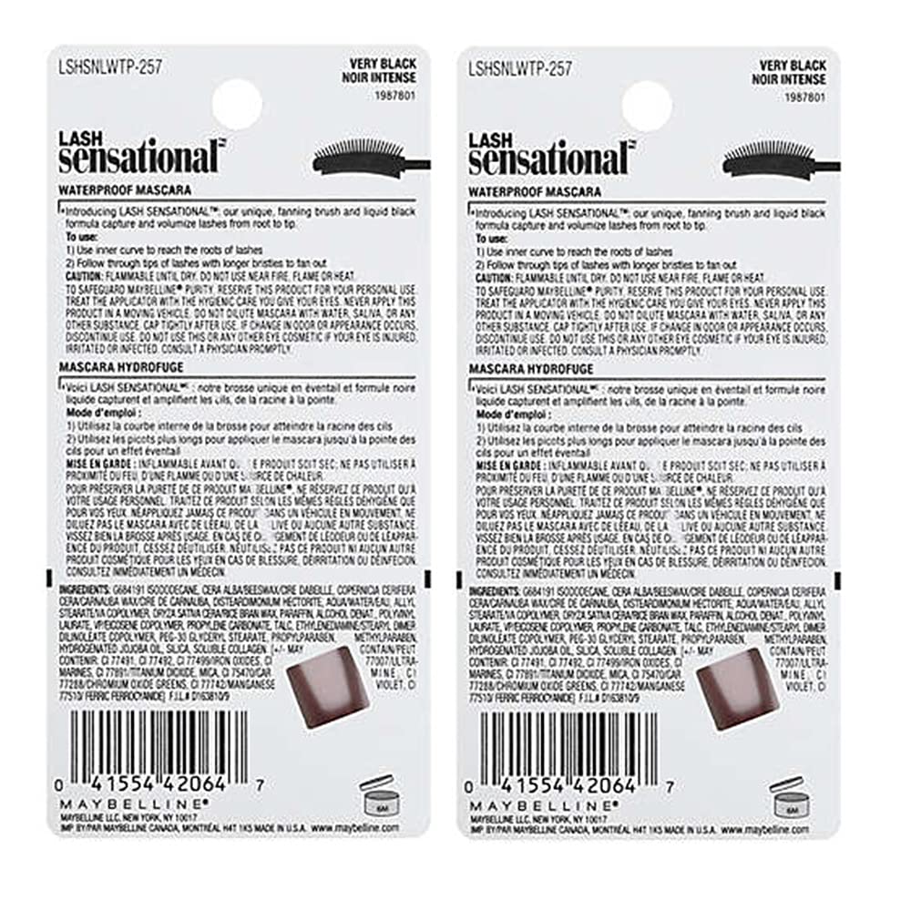 Pack of 2 Maybelline Lash Sensational Full Fan Effect Waterproof Mascara, Very Black 2572 Beauty & Personal Care Maybelline New York