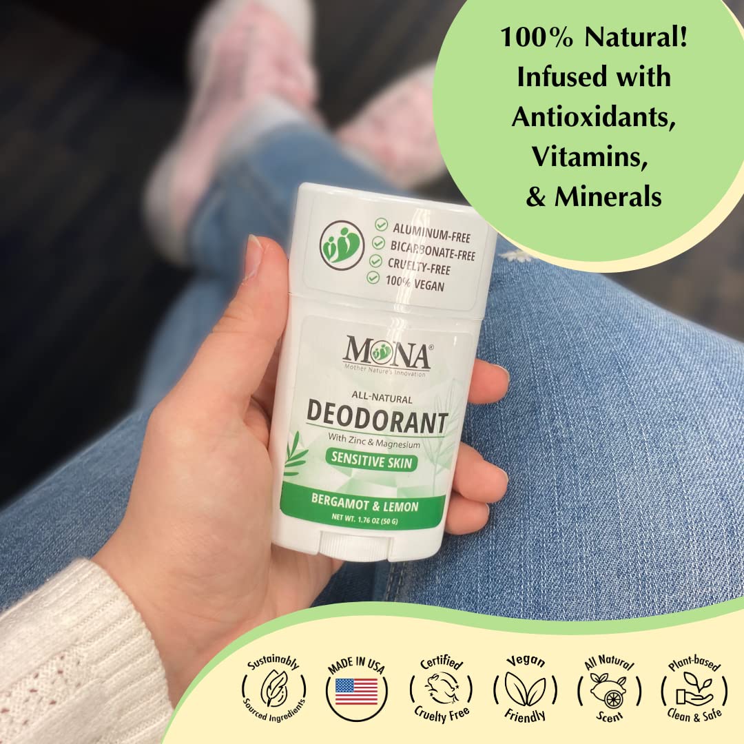 MONA BRANDS All Natural Deodorant For Women & Men - For Sensitive Skin - No Aluminum or Baking Soda - (BERGAMOT LEMON 1.76 Oz) Beauty and Personal Care MONA