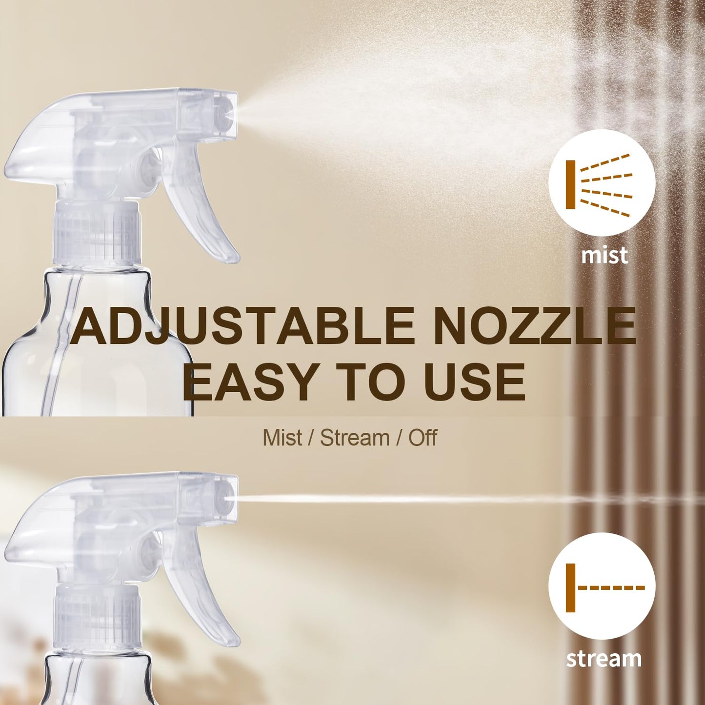 Plastic Spray Bottles, 2-Pack, 16.9 Oz, Mist & Stream, Heavy Duty Spraying, Empty Water Spray Bottle for Cleaning Solutions, Essential Oils, Hair Beauty and Personal Care Bealee