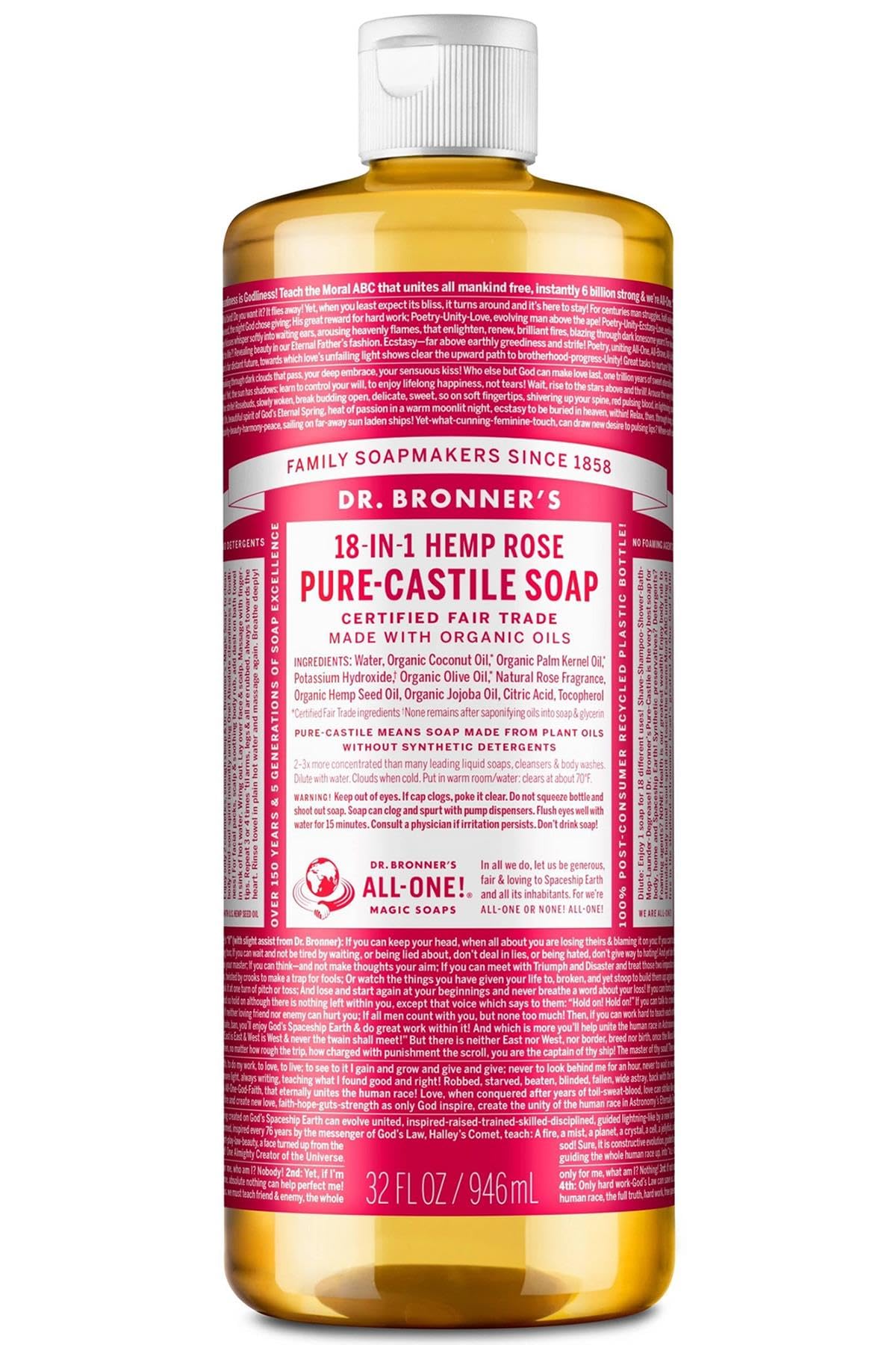 Dr. Bronner 'S Magic Soaps 18-In-1 Hemp Pure Castile Soaps Rose 32 Fl. Oz. by Dr. Bronner Beauty & Personal Care Dr. Bronner's