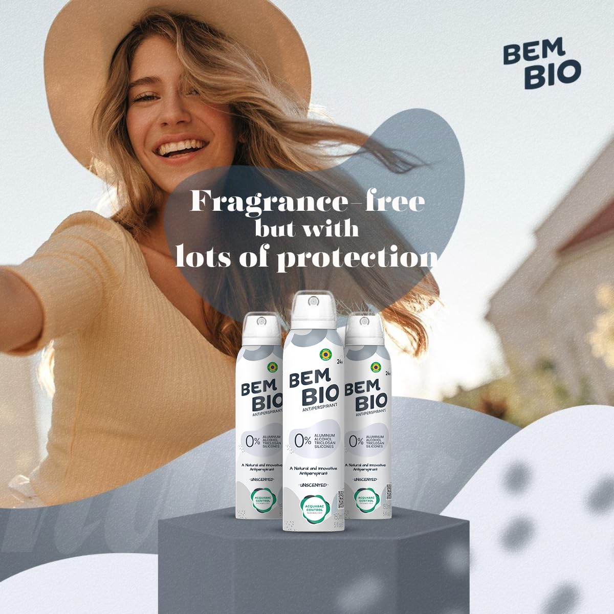 BemBio Unscented Biotranspirant Deodorant - Natural, Aluminum-Free, Vegan, 24-Hour Protection - Odor Control, Fragrance-Free - (5.07 fl oz) (3 UND) Beauty and Personal Care BEM BIO