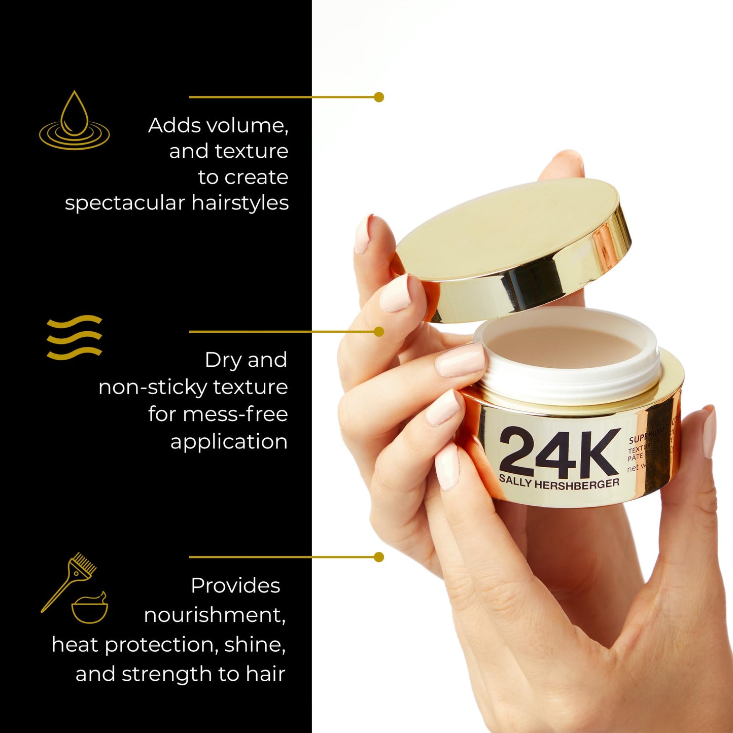 SALLY HERSHBERGER 24K Hair Texturizing Paste for Men & Women - Premium High Shine Pomade - All Day Hold - Hydrating and Volumizing - for Styling Beauty & Personal Care SALLY HERSHBERGER