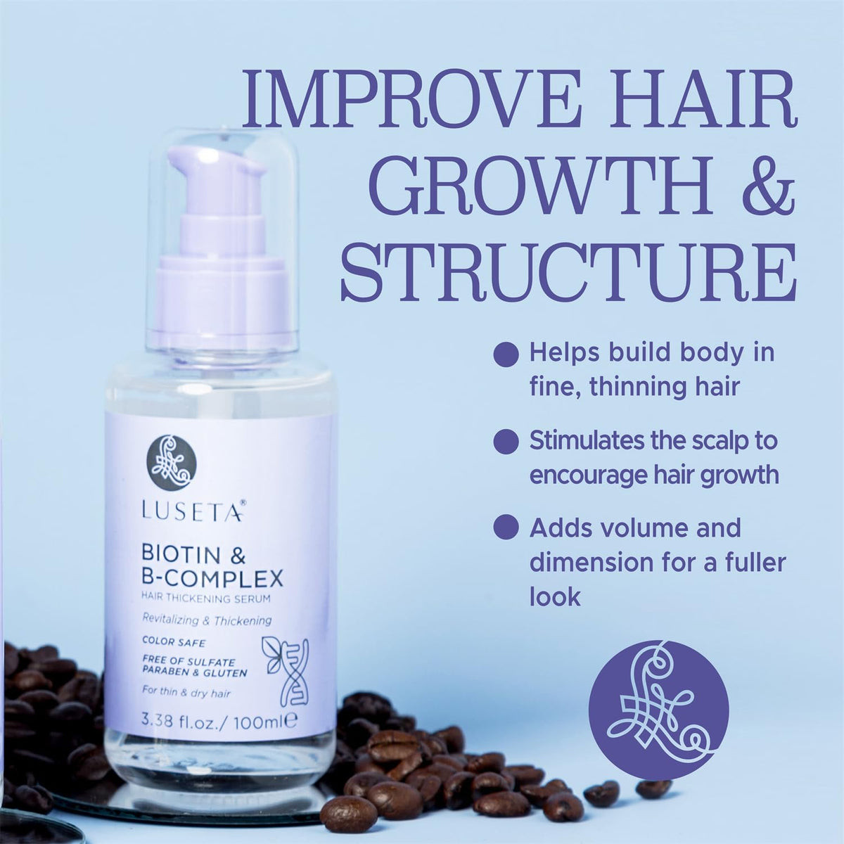 Luseta Biotin B-Complex Hair Growth Serum for Thin Hair, 3.38 oz