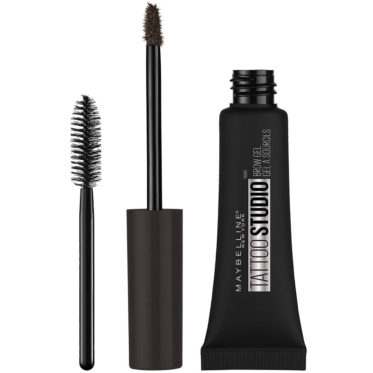 Maybelline TattooStudio Longwear Waterproof Eyebrow Gel Makeup for Fully Defined Brows, Spoolie Applicator Included, Lasts Up To 2 Days, Black Brown
