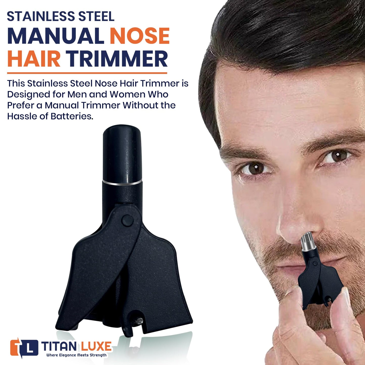 Titan Luxe Stainless Steel Hair Trimmer for Men and Women - Manual Nose and Ear Hair Trimmer - Nose Clippers, 360° Rotating Hair Trimmers - Washable Beauty and Personal Care Titan Luxe