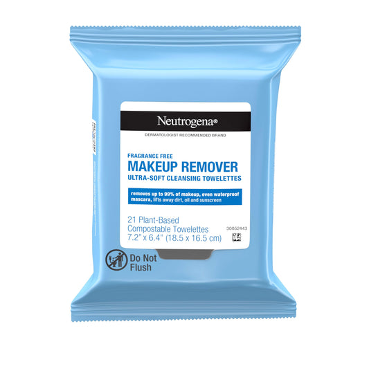 Neutrogena Fragrance-Free Makeup Remover Wipes, Daily Facial Cleanser Towelettes, Gently Removes Oil & Makeup, Alcohol-Free Makeup Wipes, 21 ct Beauty & Personal Care Neutrogena