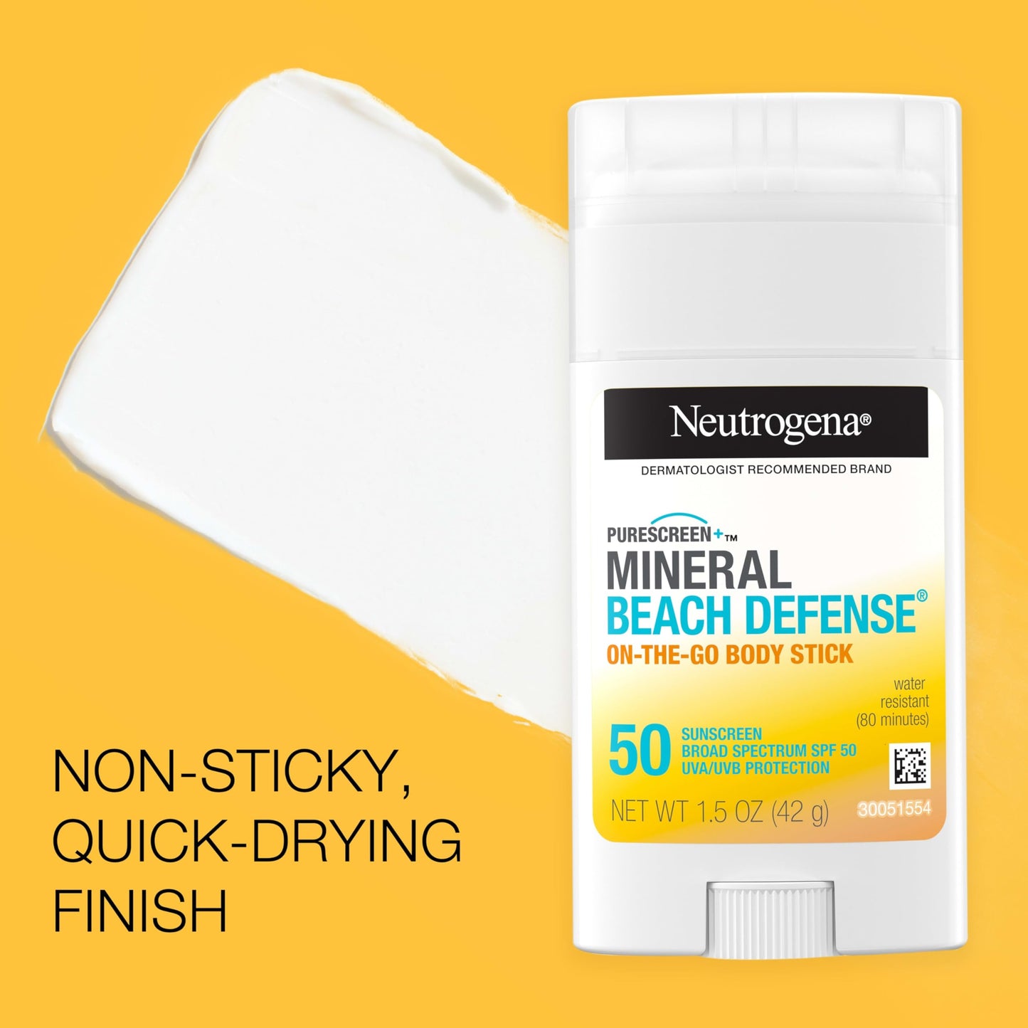 Neutrogena Purescreen+ Mineral Beach Defense On-The-Go Body Sunscreen Stick with Broad Spectrum SPF 50, Water Resistant UVA/UVB Protection, Absorbs Beauty & Personal Care Neutrogena