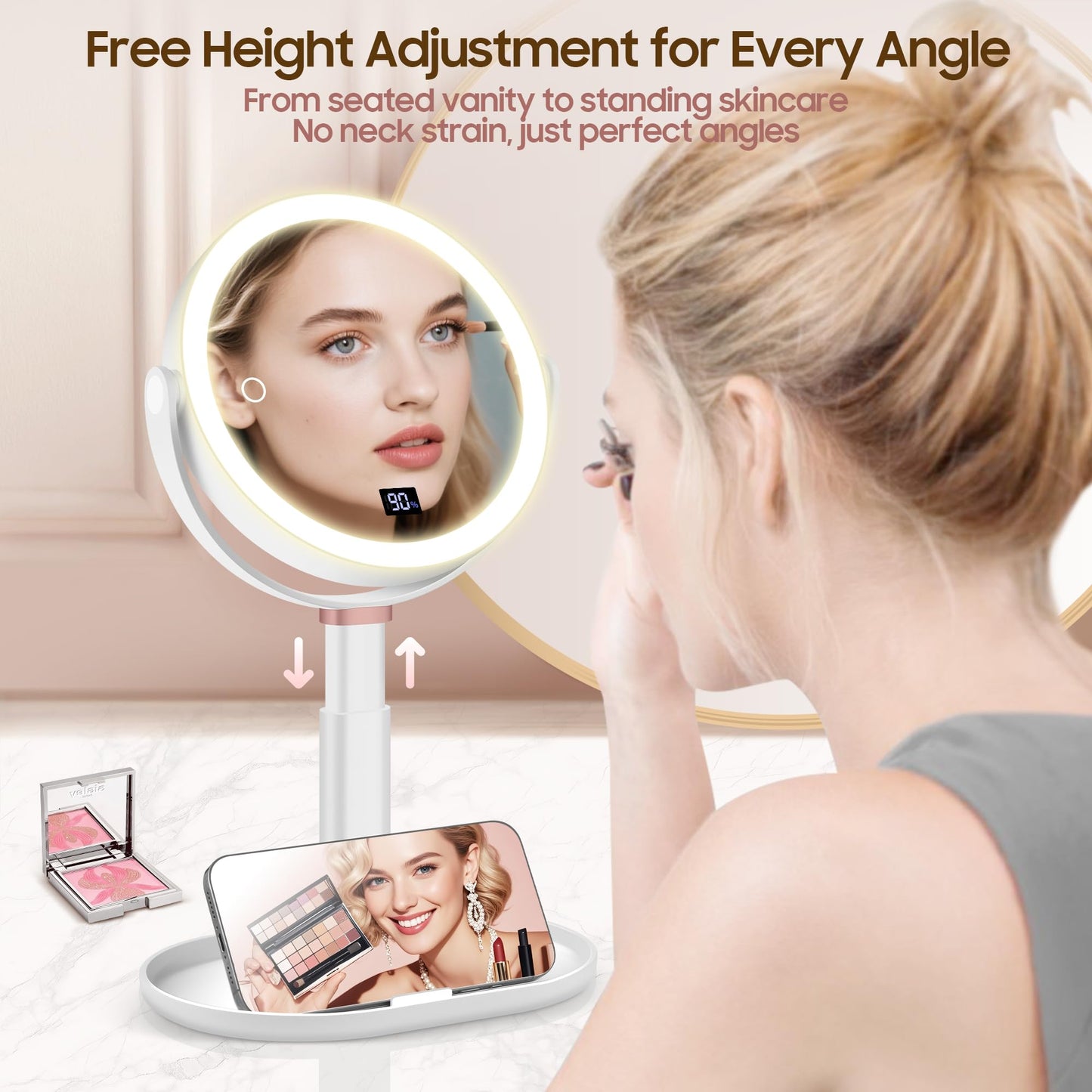 GOMIPURU Makeup Magnifying Mirror with Light 30X/1X, Digital Display, 2-Sided Touch Control, Makeup Mirror with 3 Color Lights,360° Rotate, Height Beauty and Personal Care GOMIPURU