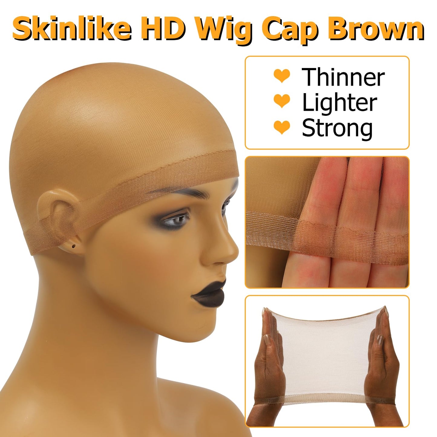 BEEOS Dark Brown Skinlike HD Wig Cap for Women, 24 Pieces Invisible Ultra-thin Stretchy Stocking Caps for Lace Front Wigs Beauty and Personal Care BEEOS