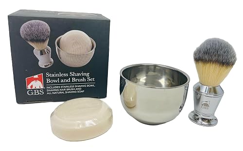 G.B.S Stainless Shaving Soap Bowl, Synthetic Stainless Brush, Luxurious Classy Modern Finish, 3 Pieces Beauty & Personal Care G.B.S